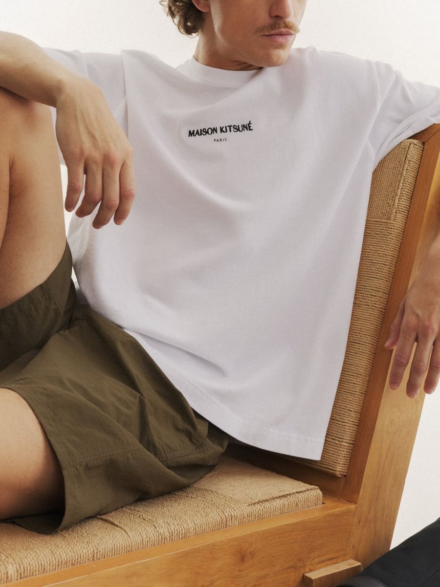 MAISON KITSUNE T-shirt beige con logo, view 6