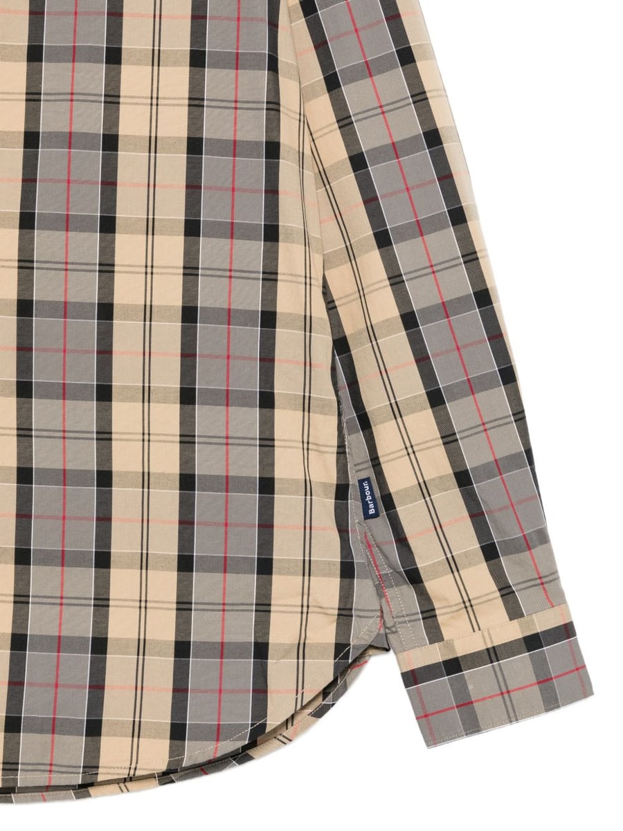 BARBOUR Camicia a quadri beige e grigio, view 3
