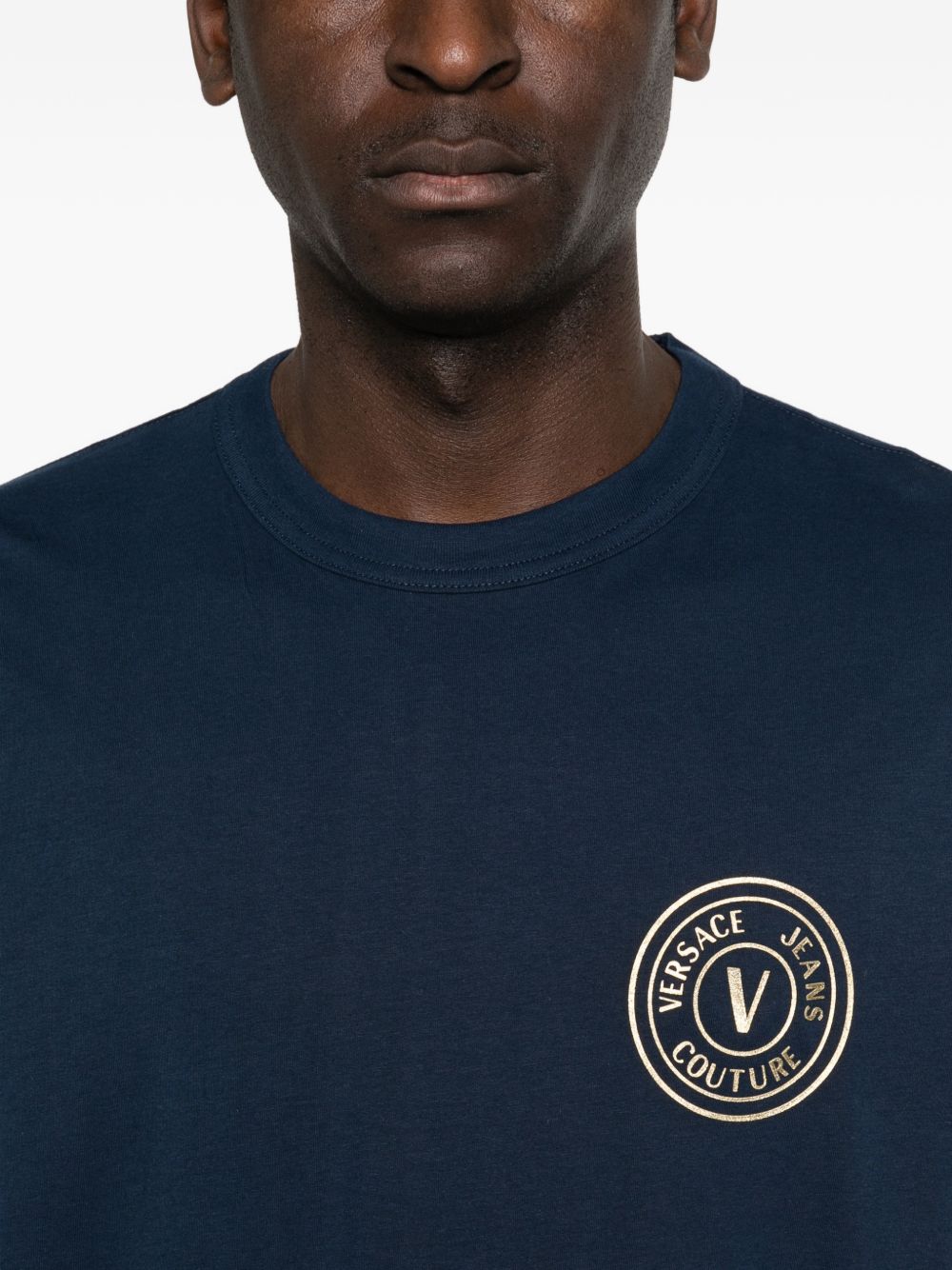 VERSACE JEANS COUTURE Maglia blu girocollo in cotone, view 2