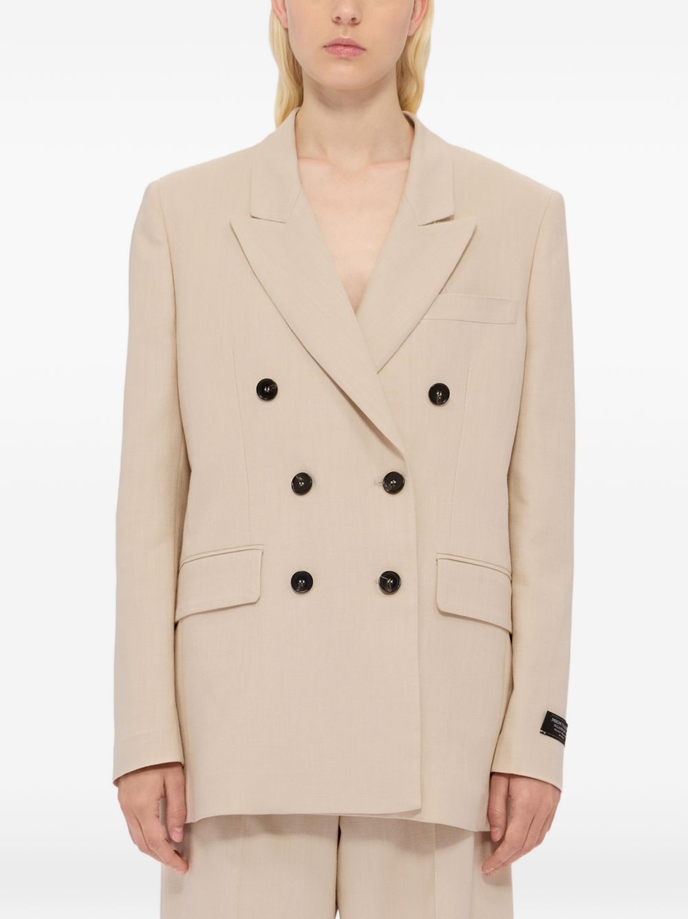 MSGM Blazer doppiopetto in beige con revers a lancia, view 2