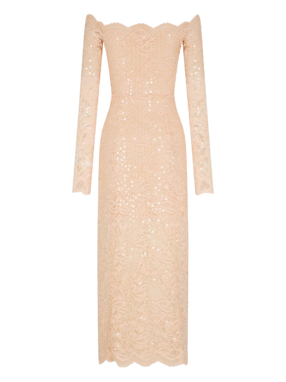 RABANNE Abito midi in pizzo rosa con strass, view 2