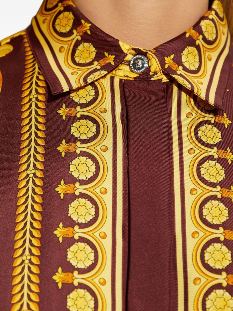 Versace Camicia marrone e gialla in seta con stampa, view 3