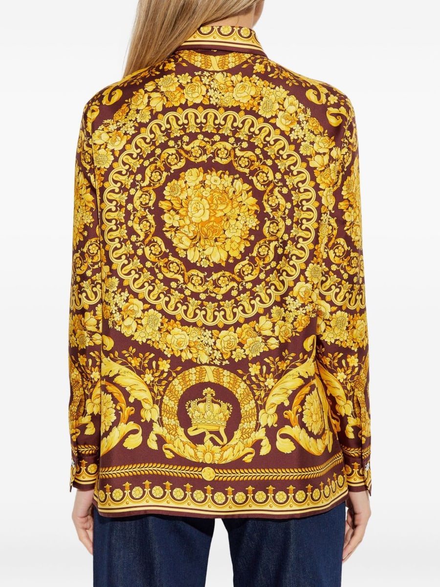 Versace Camicia marrone e gialla in seta con stampa, view 4