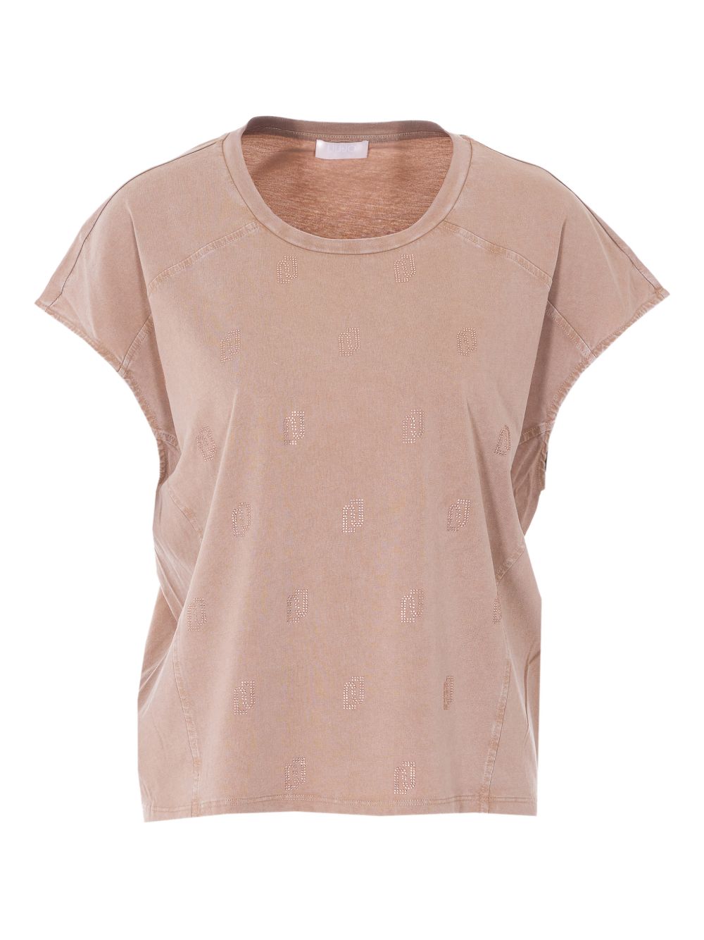 LIUJO T-shirt rosa in cotone a collo rotondo