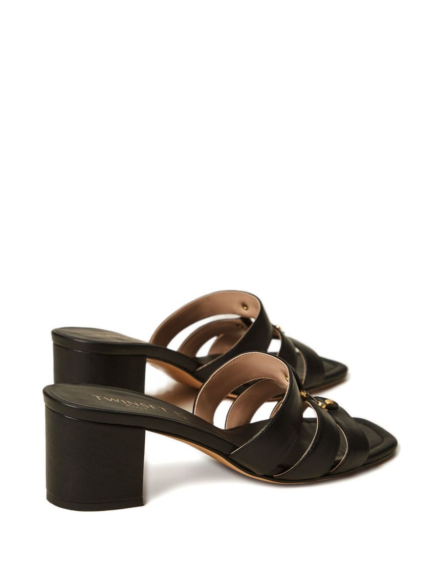 Twinset Mule in pelle nera con logo, view 2