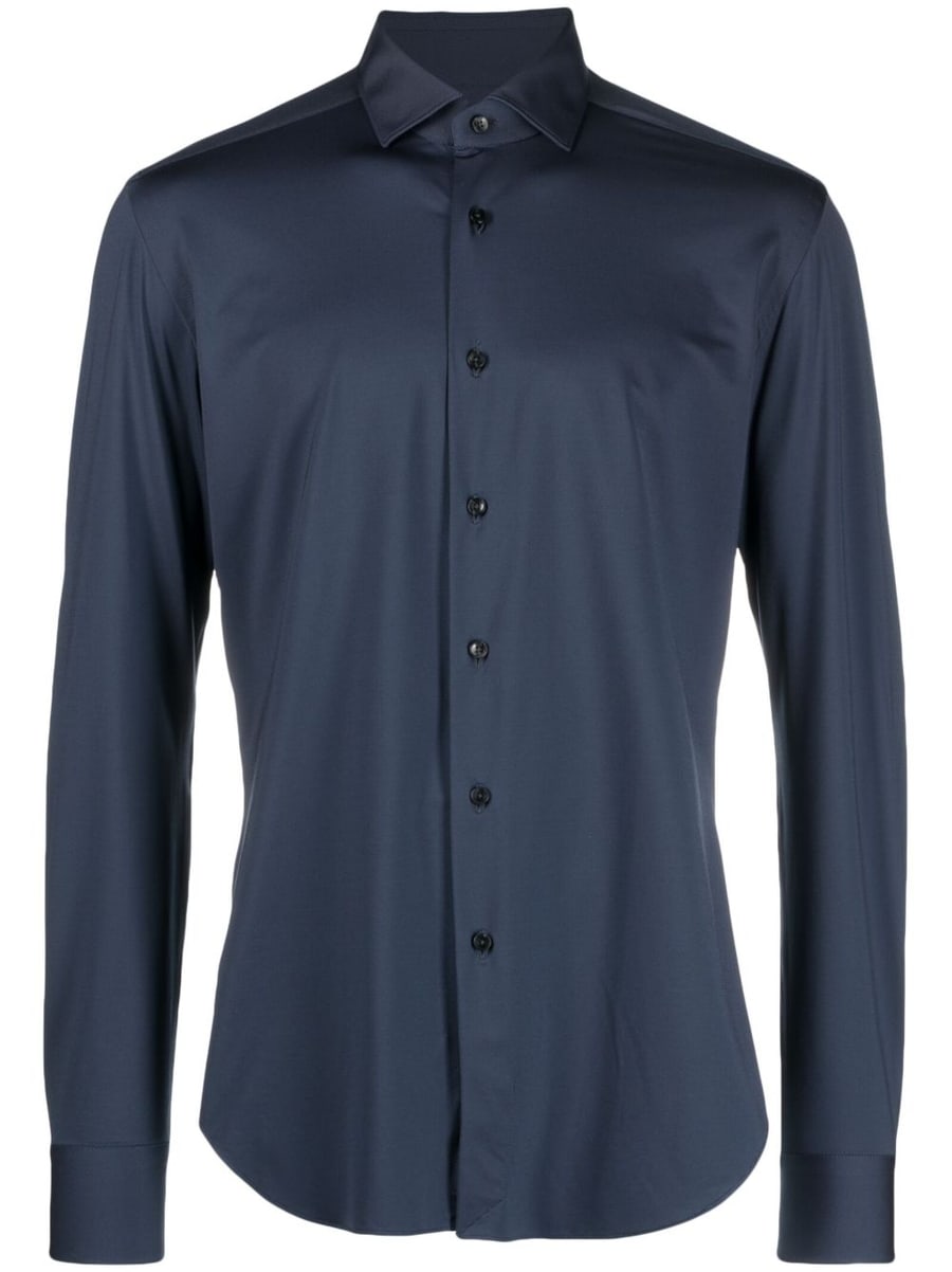 XACUS Camicia blu a maniche lunghe avvitata