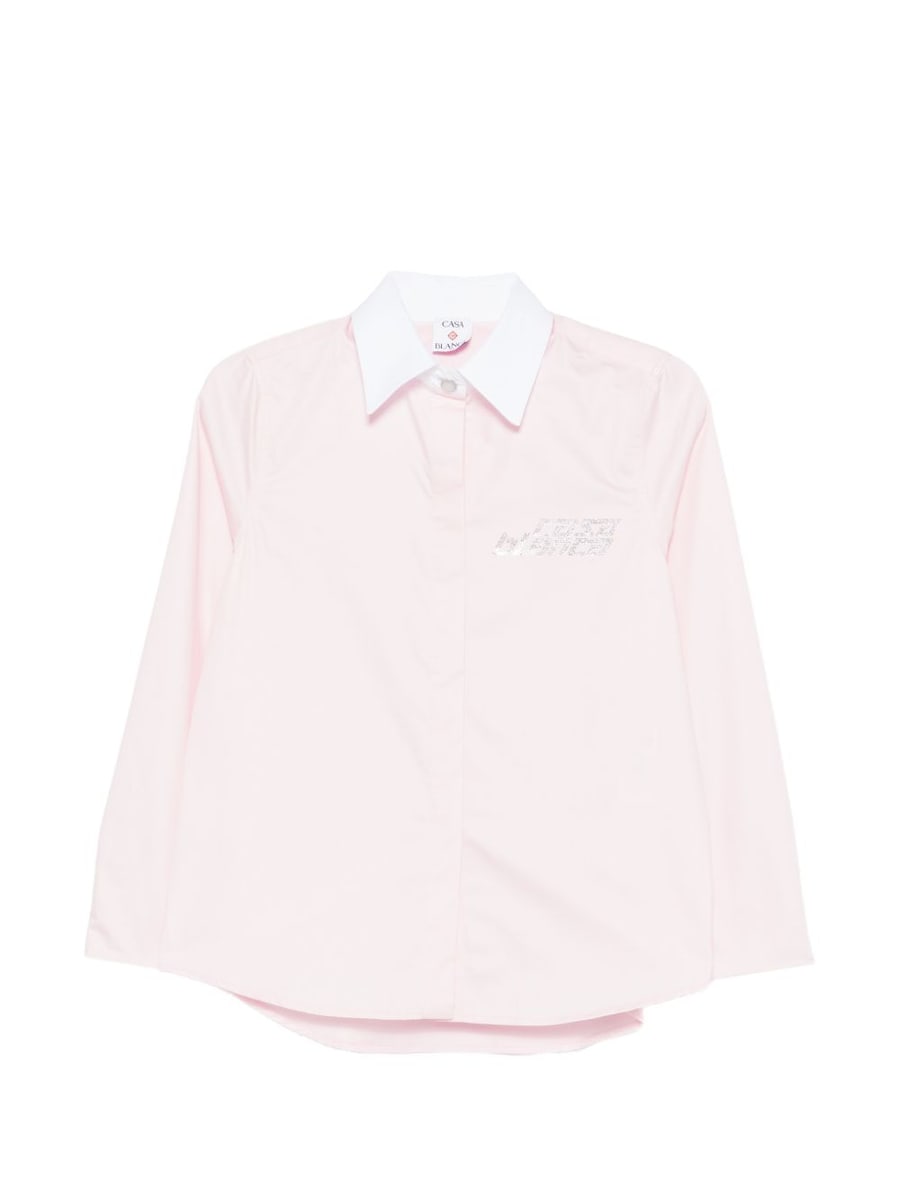CASABLANCA Camicia con logo strass in cotone rosa