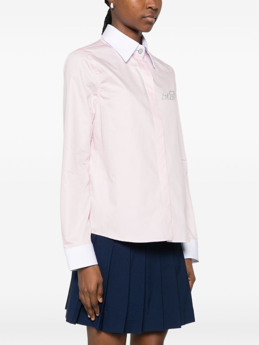 CASABLANCA Camicia con logo strass in cotone rosa, view 2