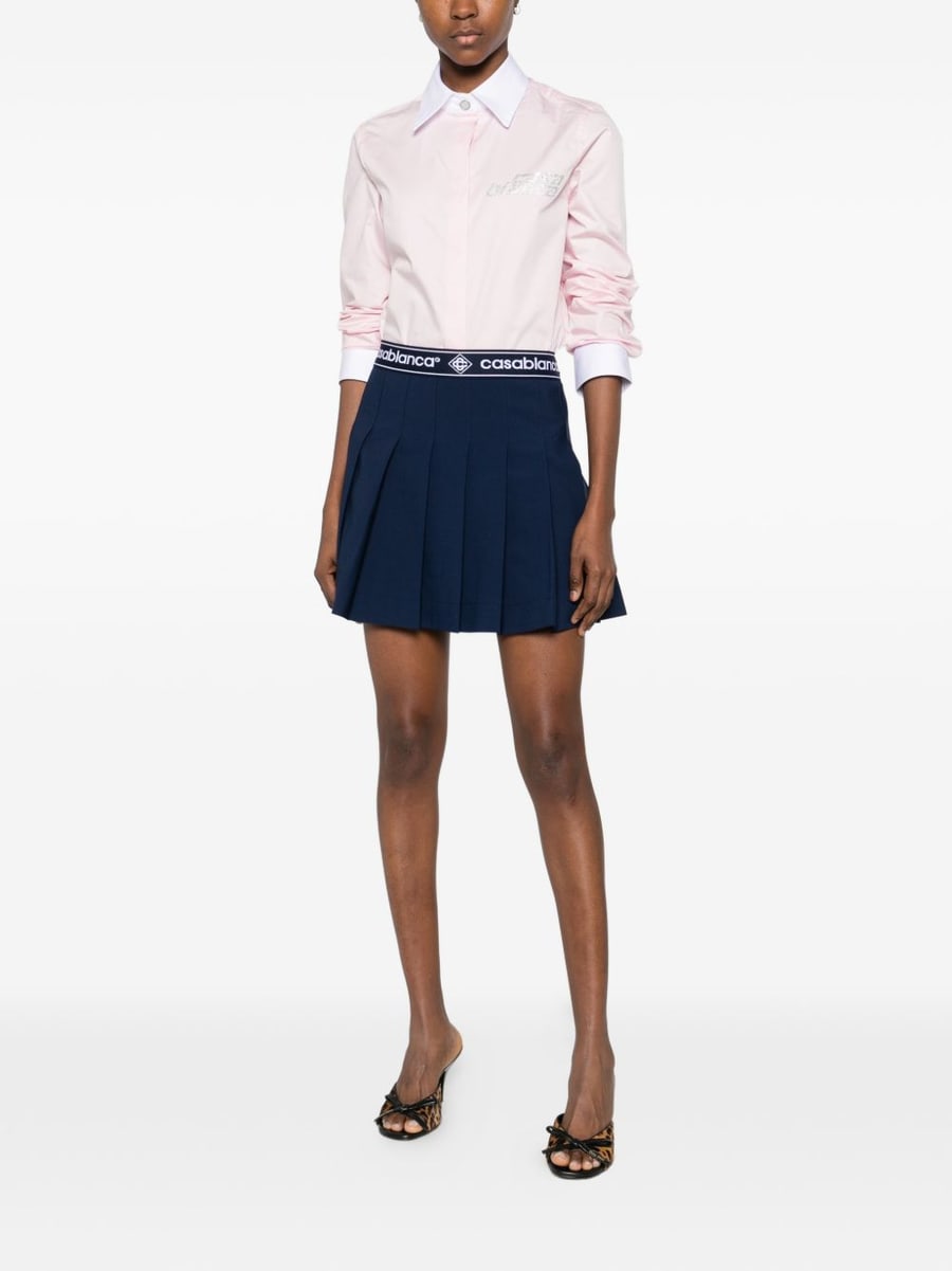 CASABLANCA Camicia con logo strass in cotone rosa, view 3