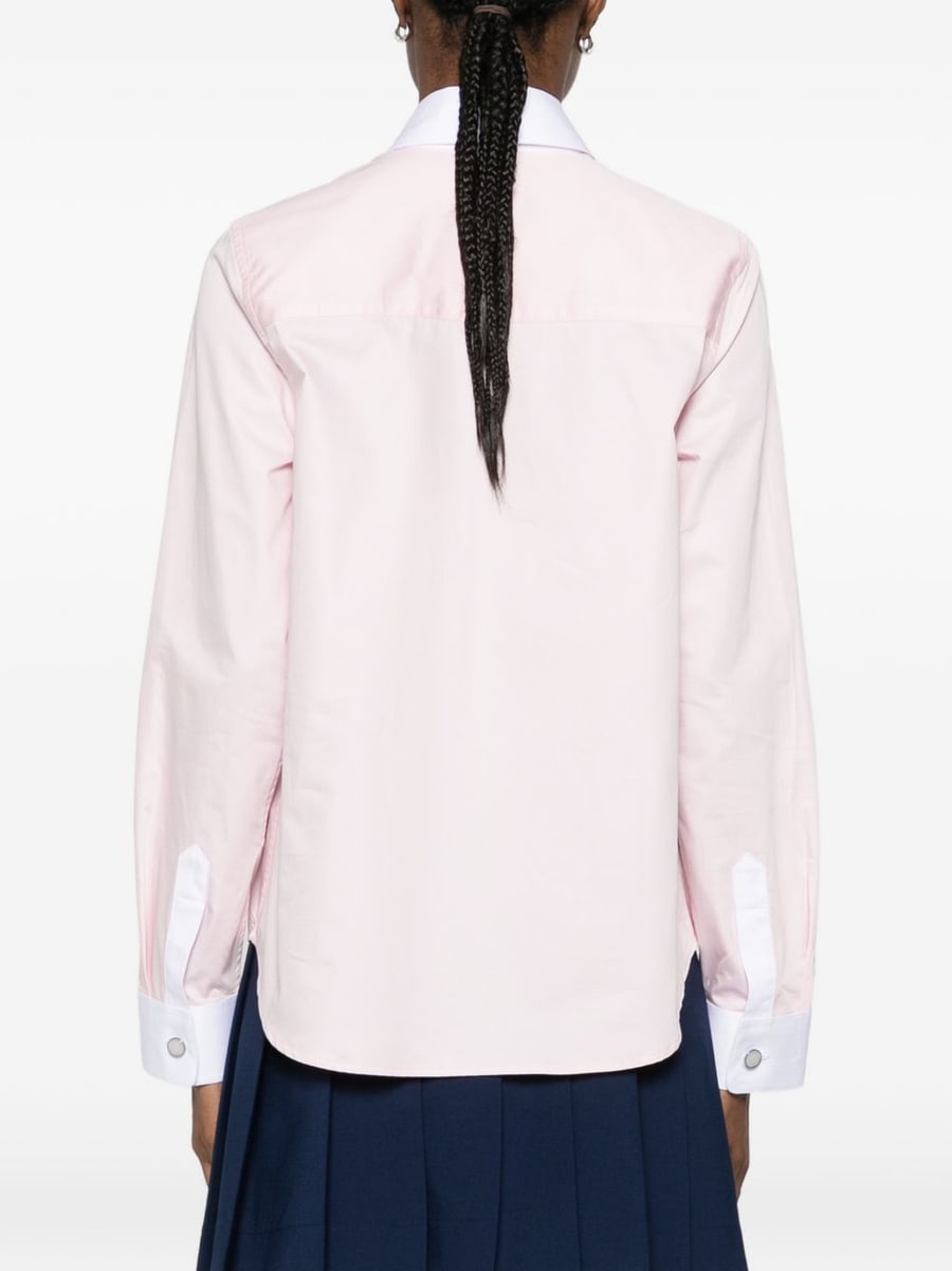 CASABLANCA Camicia con logo strass in cotone rosa, view 5
