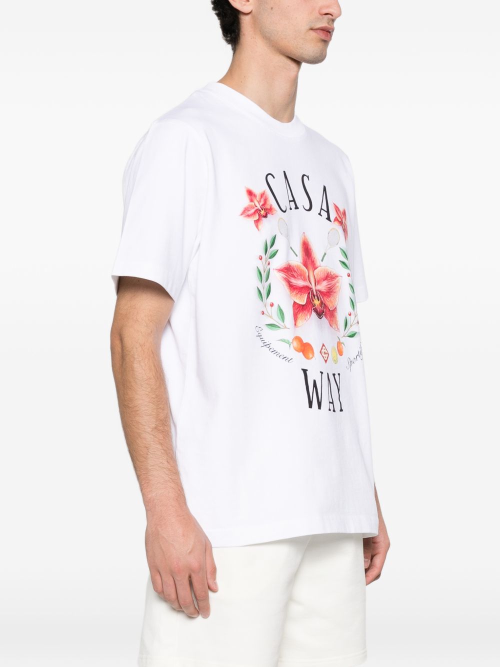 CASABLANCA T-shirt in cotone bianco con stampa, view 2