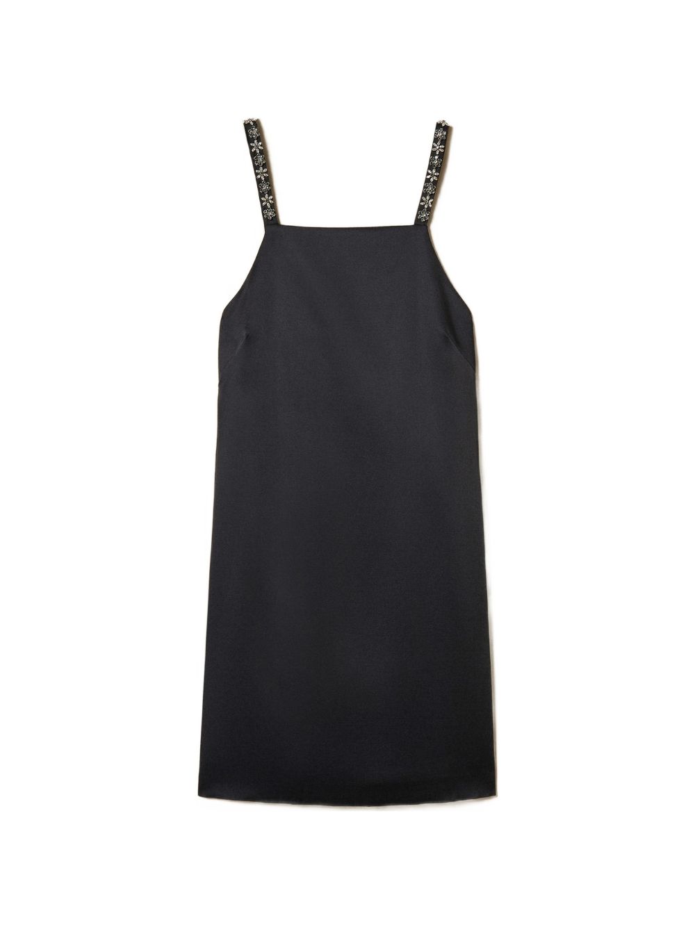 Twinset Abito corto a tubo nero con spalline decorate