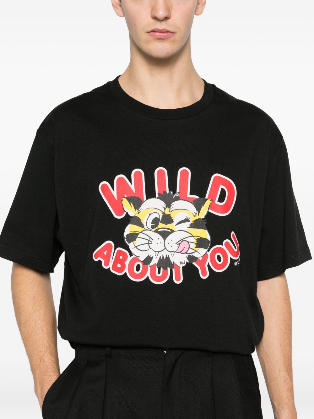 KENZO T-shirt in cotone nero con stampa, view 2