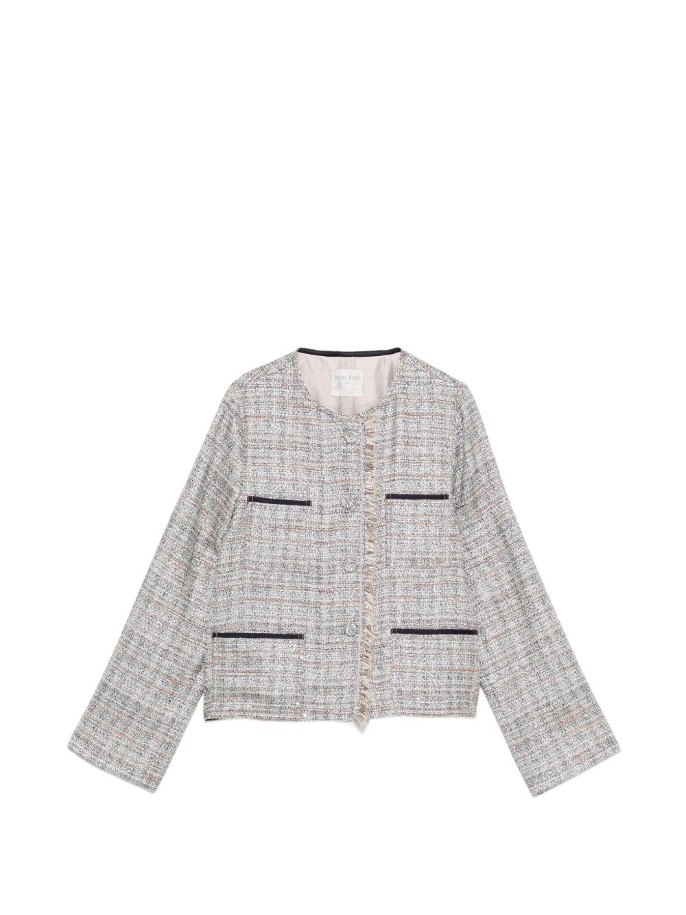 Forte_Forte Giacca in tweed beige e multicolore con frange