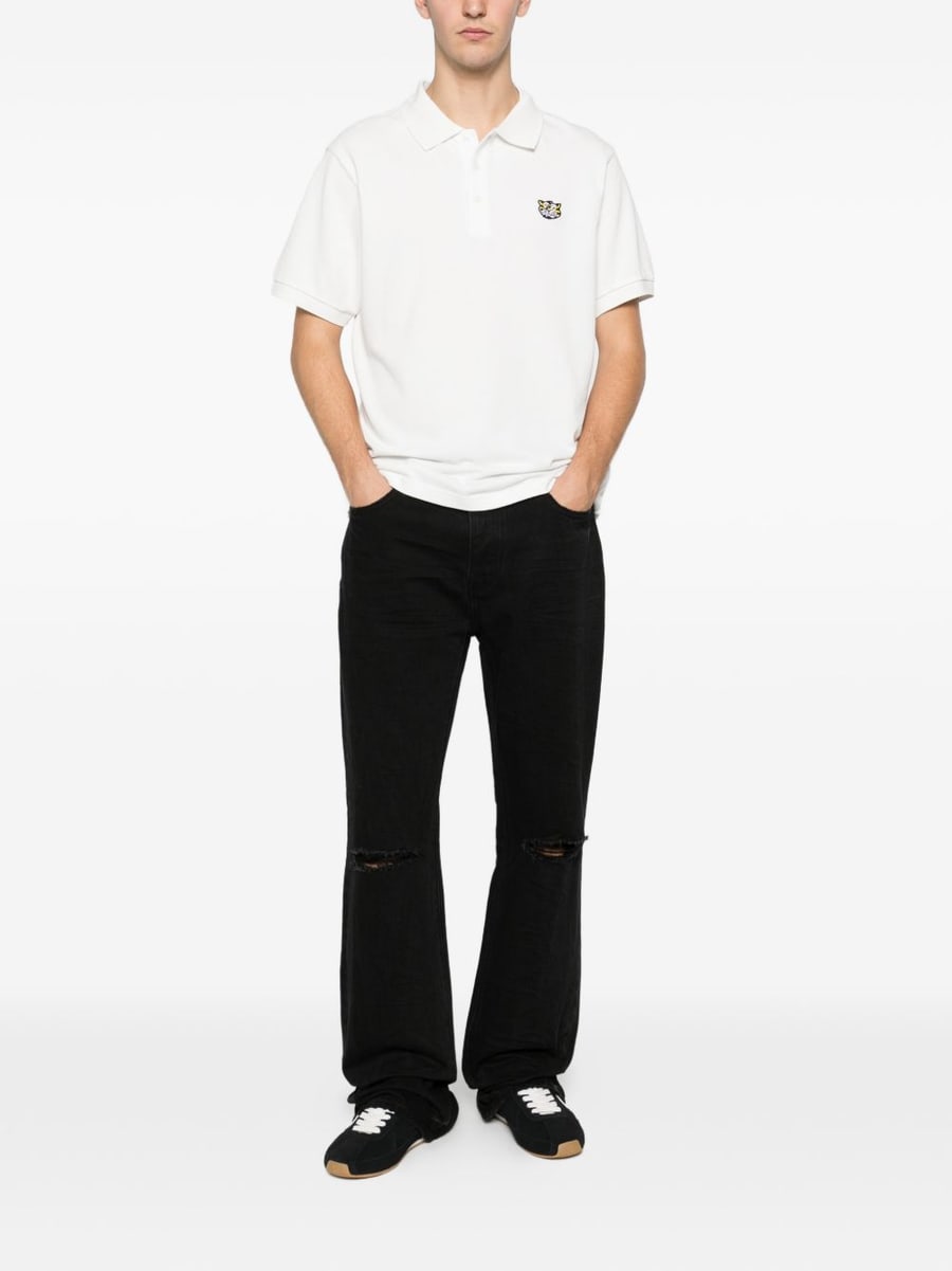 KENZO Polo in cotone bianco con patch tigre, view 3