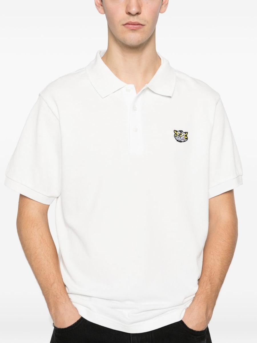 KENZO Polo in cotone bianco con patch tigre, view 4