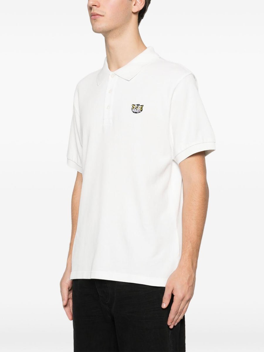 KENZO Polo in cotone bianco con patch tigre, view 7