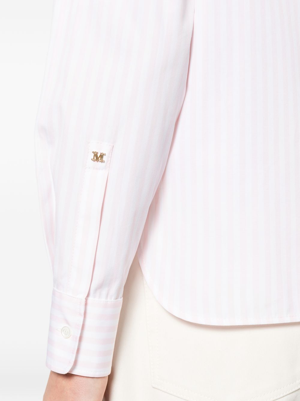Max Mara Camicia di cotone rosa a righe bianche, view 2
