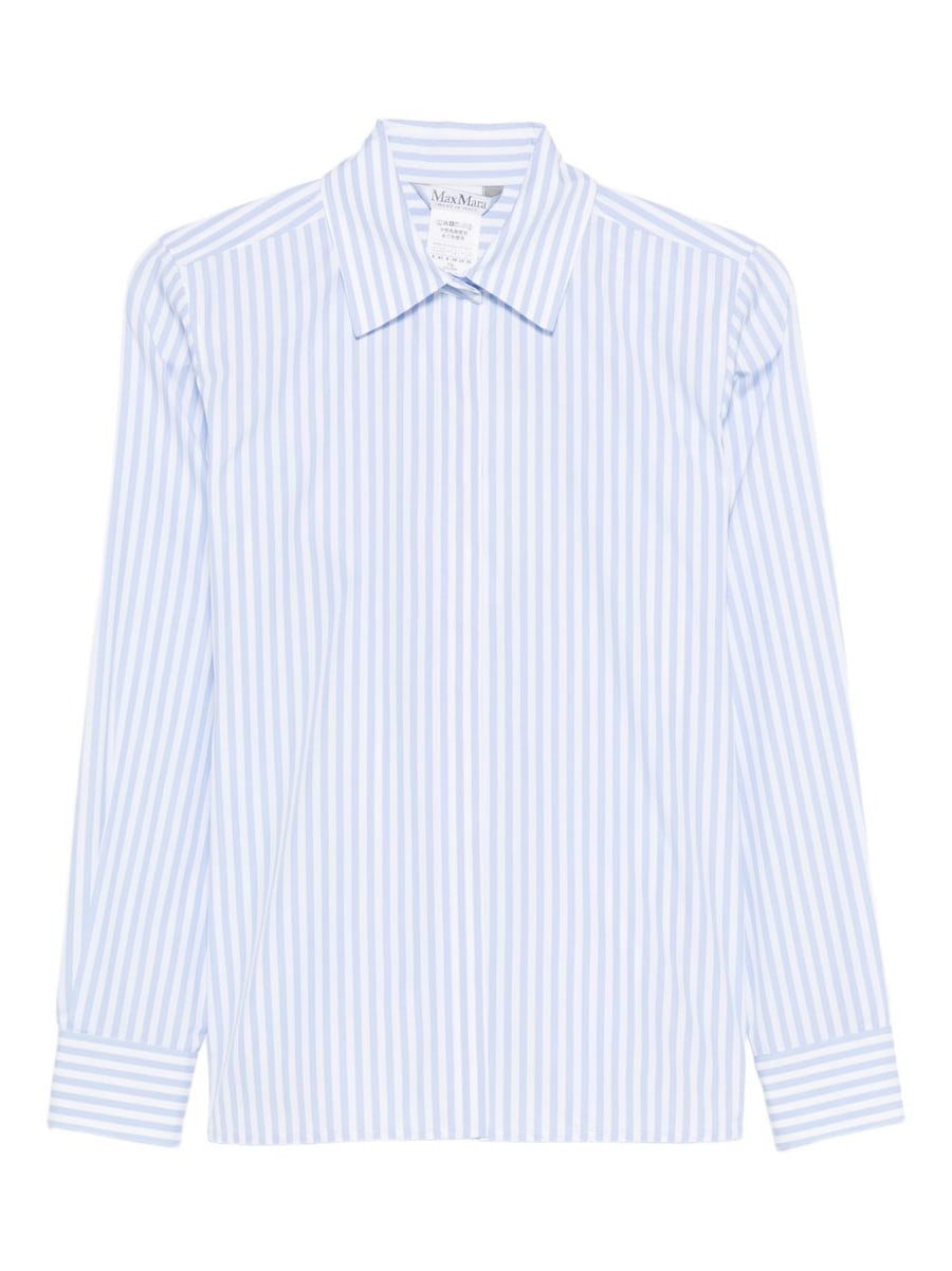 Max Mara Camicia di cotone celeste a righe bianche