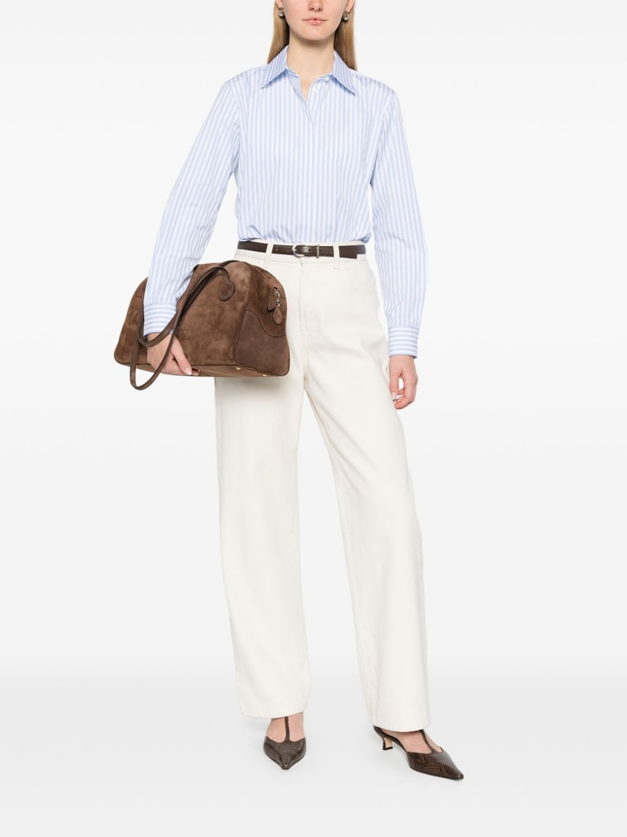 Max Mara Camicia di cotone celeste a righe bianche, view 4