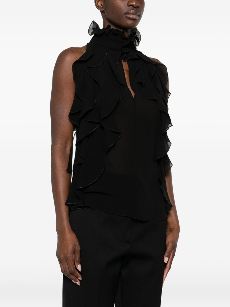 Alexander McQueen Top in seta nera con scollo halter, view 4