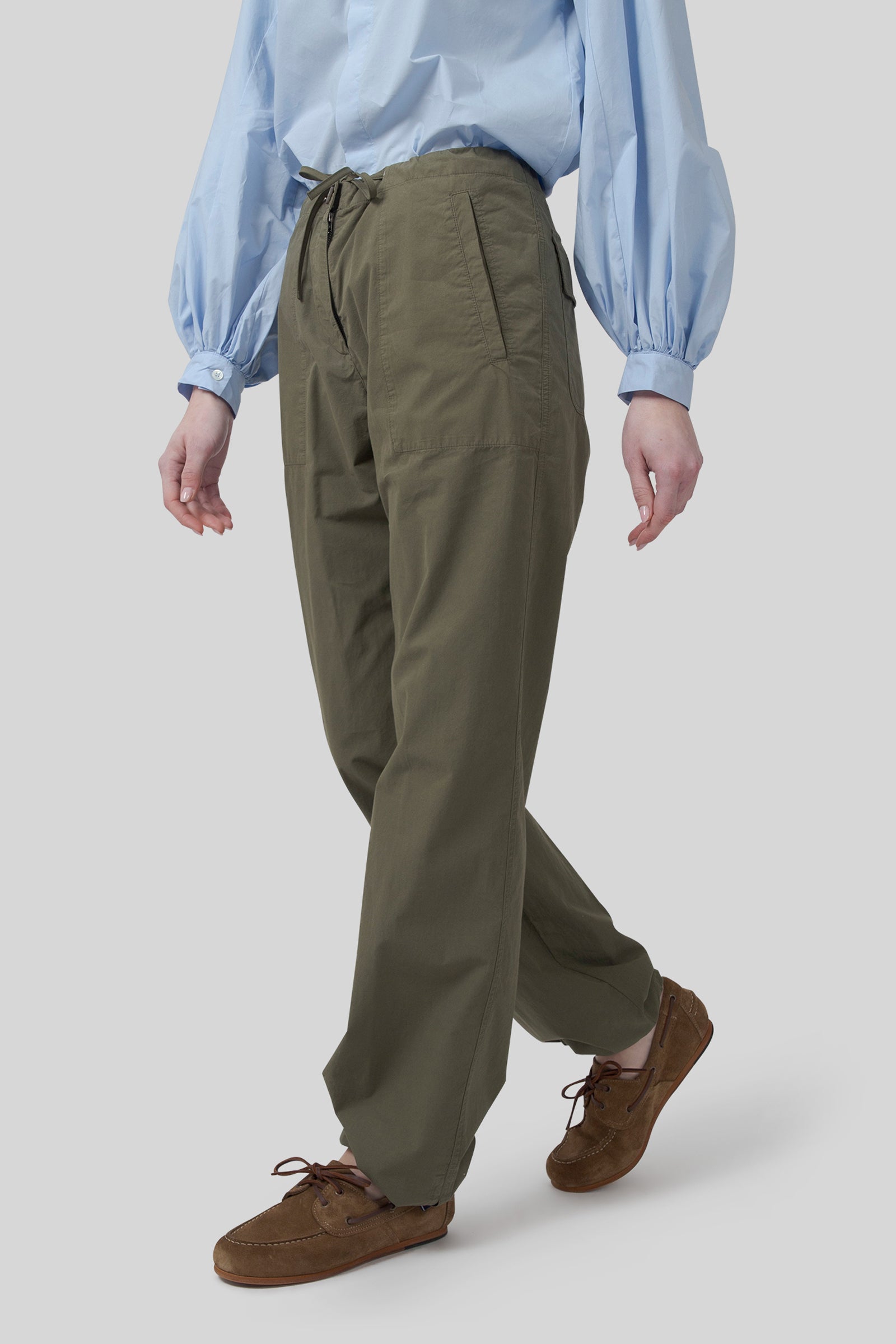 aspesi Aspesi Pantalone Con Coulisse In Popeline Verde Militare Donna