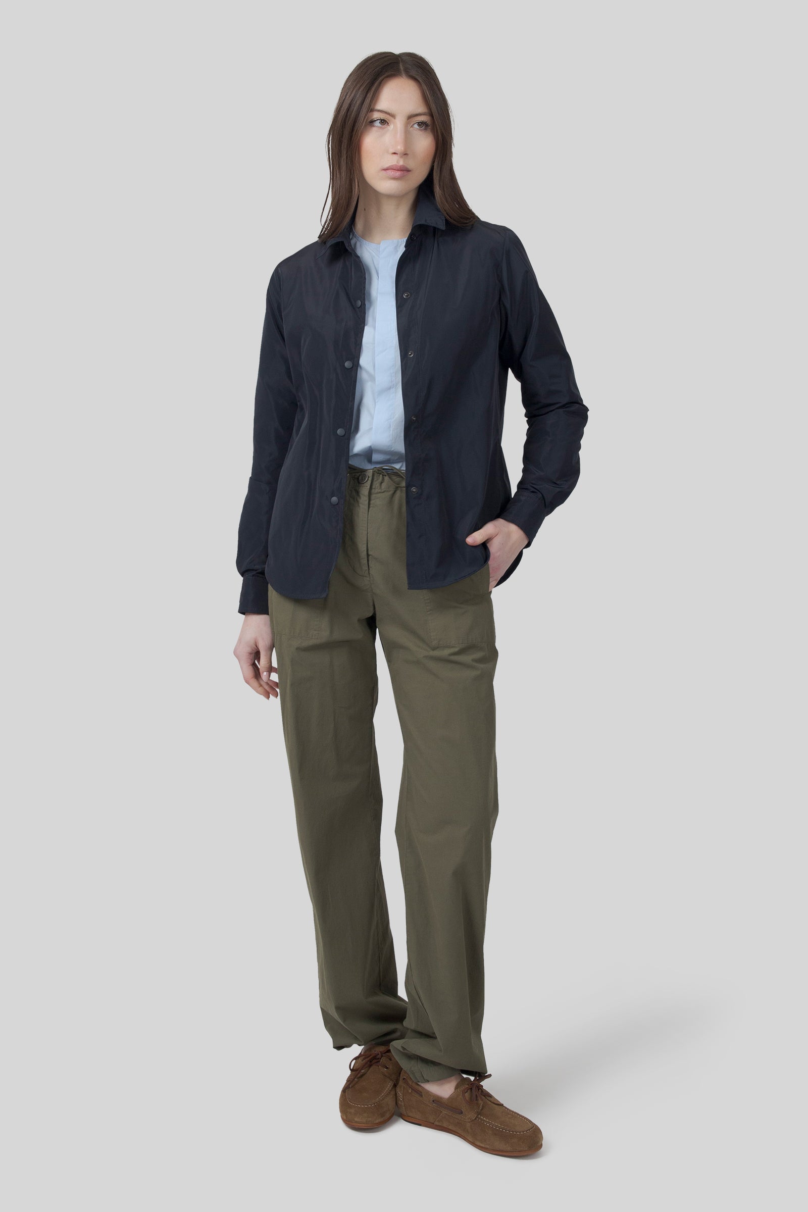 aspesi Aspesi Pantalone Con Coulisse In Popeline Verde Militare Donna, view 2
