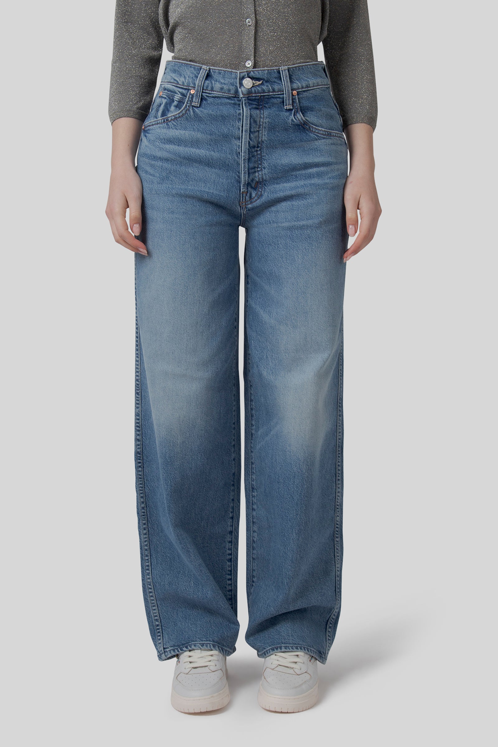 mother Mother Jeans The Delinquent Button Nerdy Superior Blu Chiaro Donna
