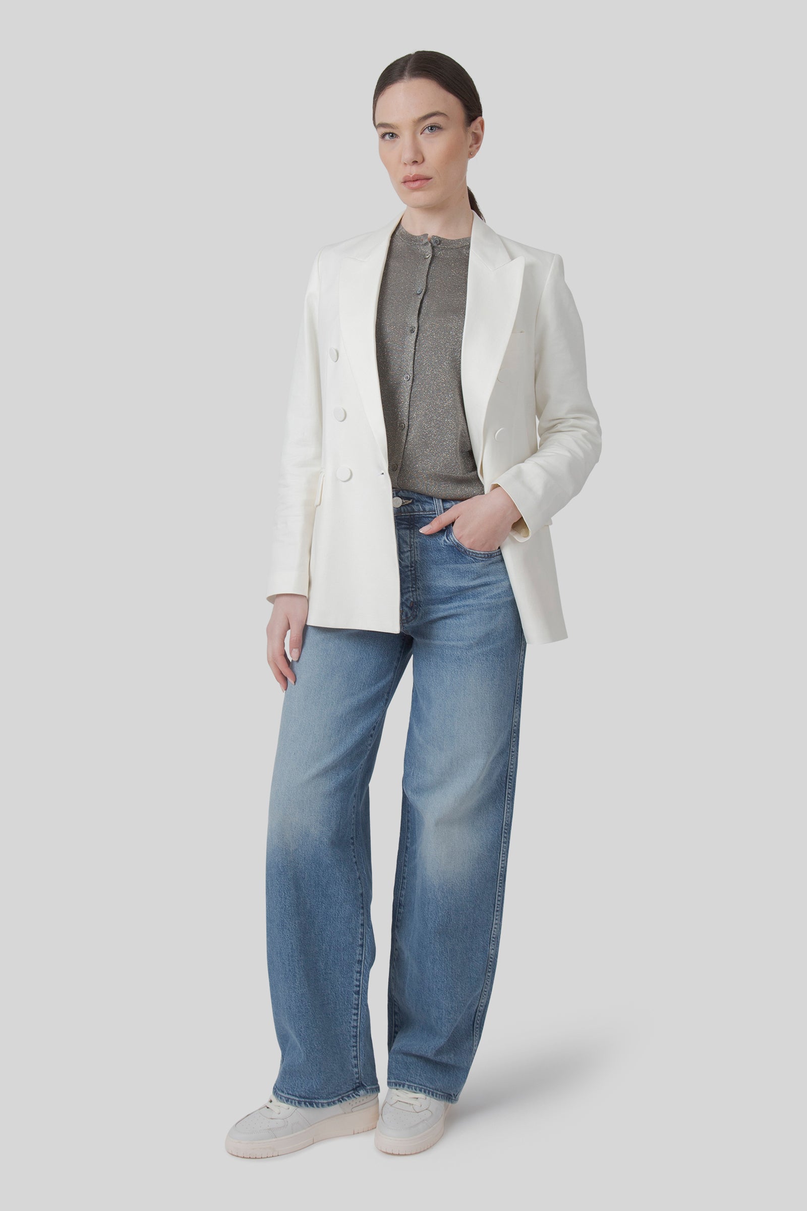 mother Mother Jeans The Delinquent Button Nerdy Superior Blu Chiaro Donna, view 2