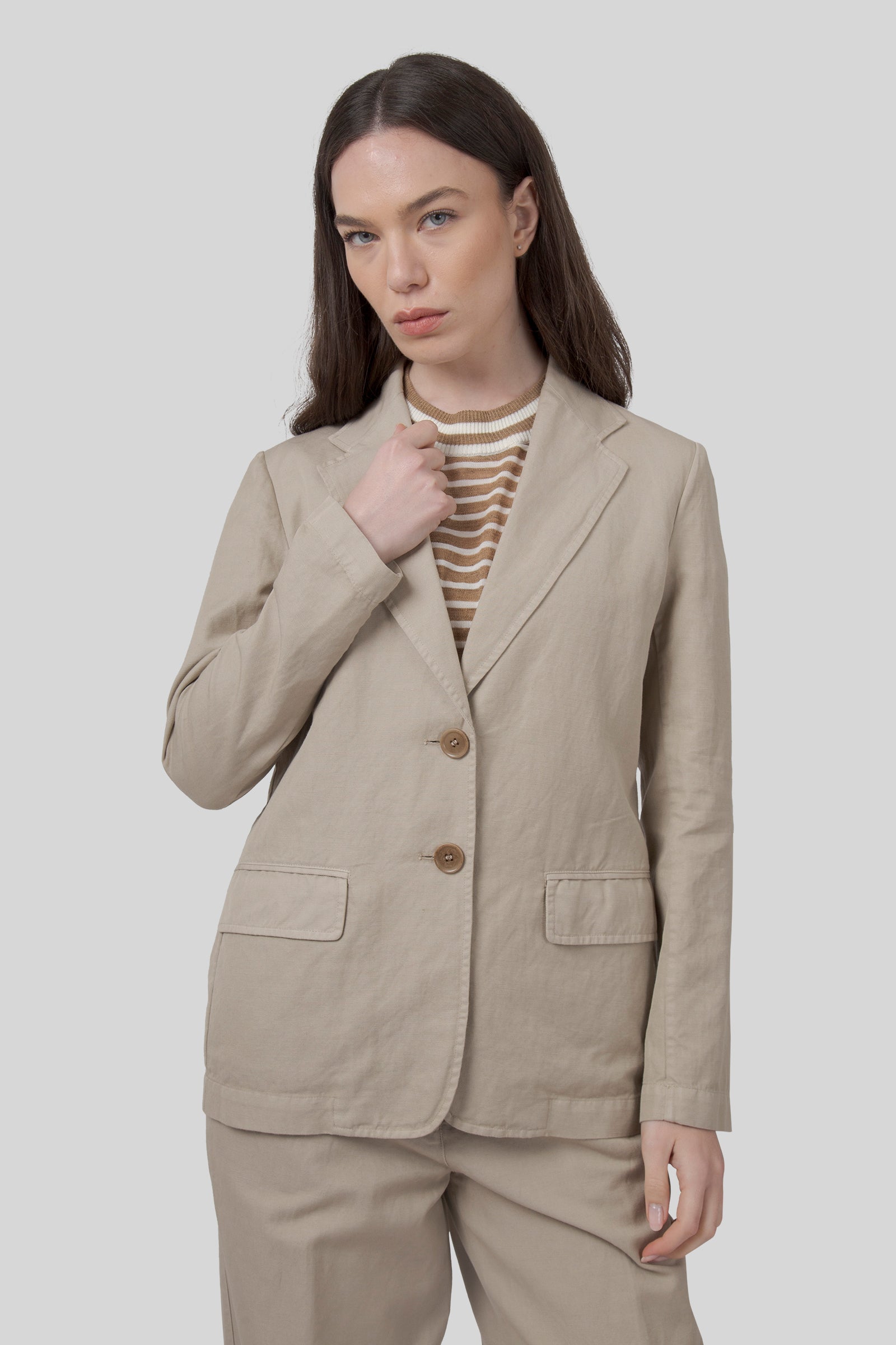 aspesi Aspesi Giacca In Gabardina Cotone E Lino Beige Donna