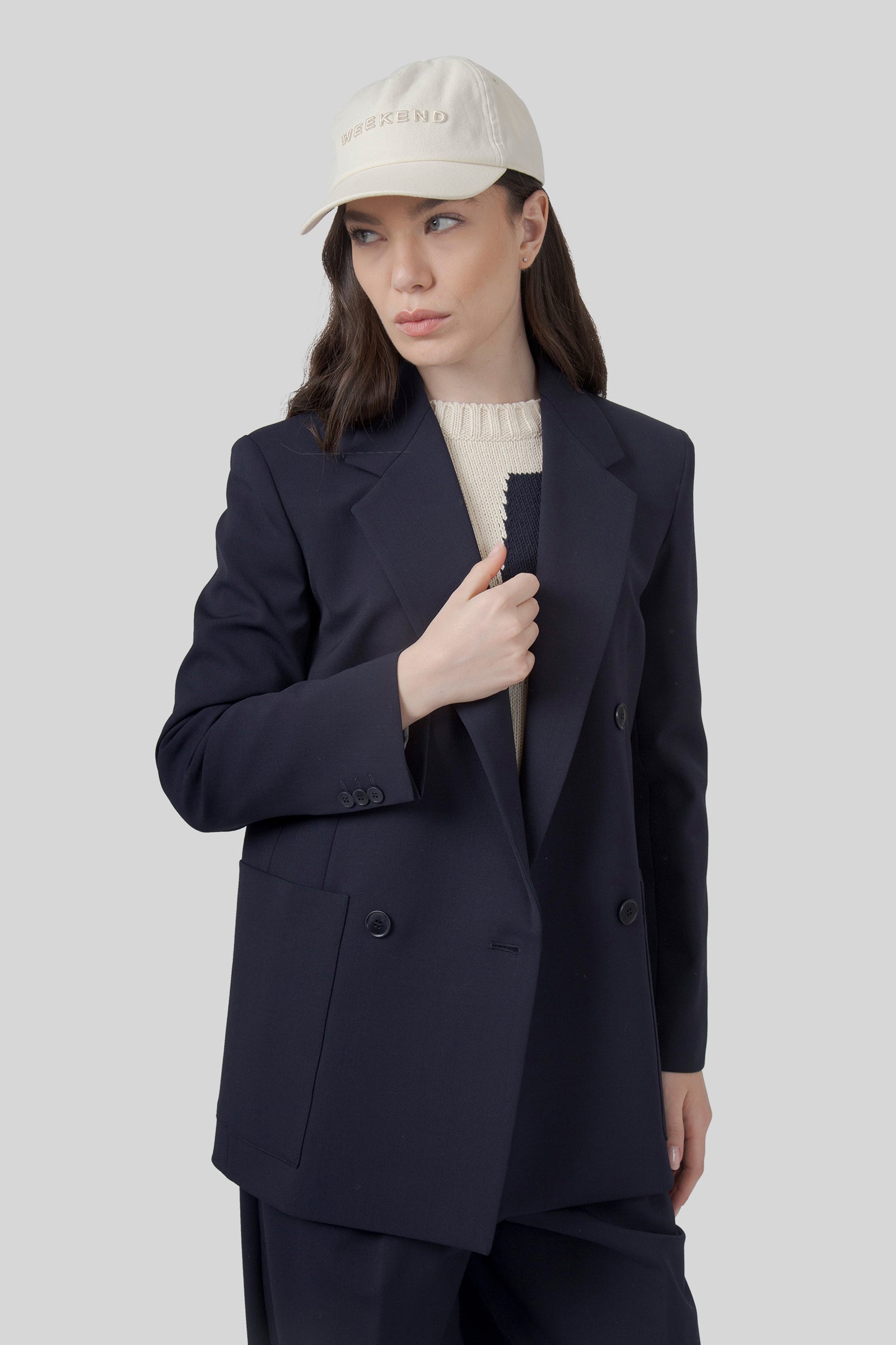 Weekend Max Mara Max Mara Weekend Blazer Doppiopetto In Lana Tecnica Veloce Blu Donna