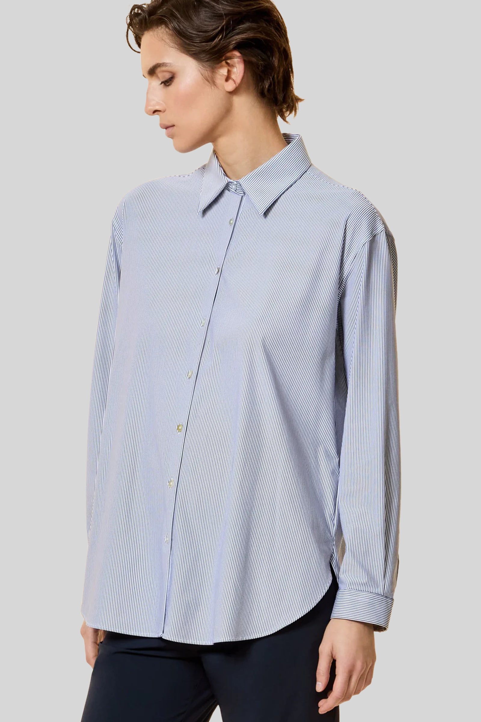 rrd Rrd Oxford Jacquard Stripe Boyfriend Wom Shirt Bianco/blu Donna