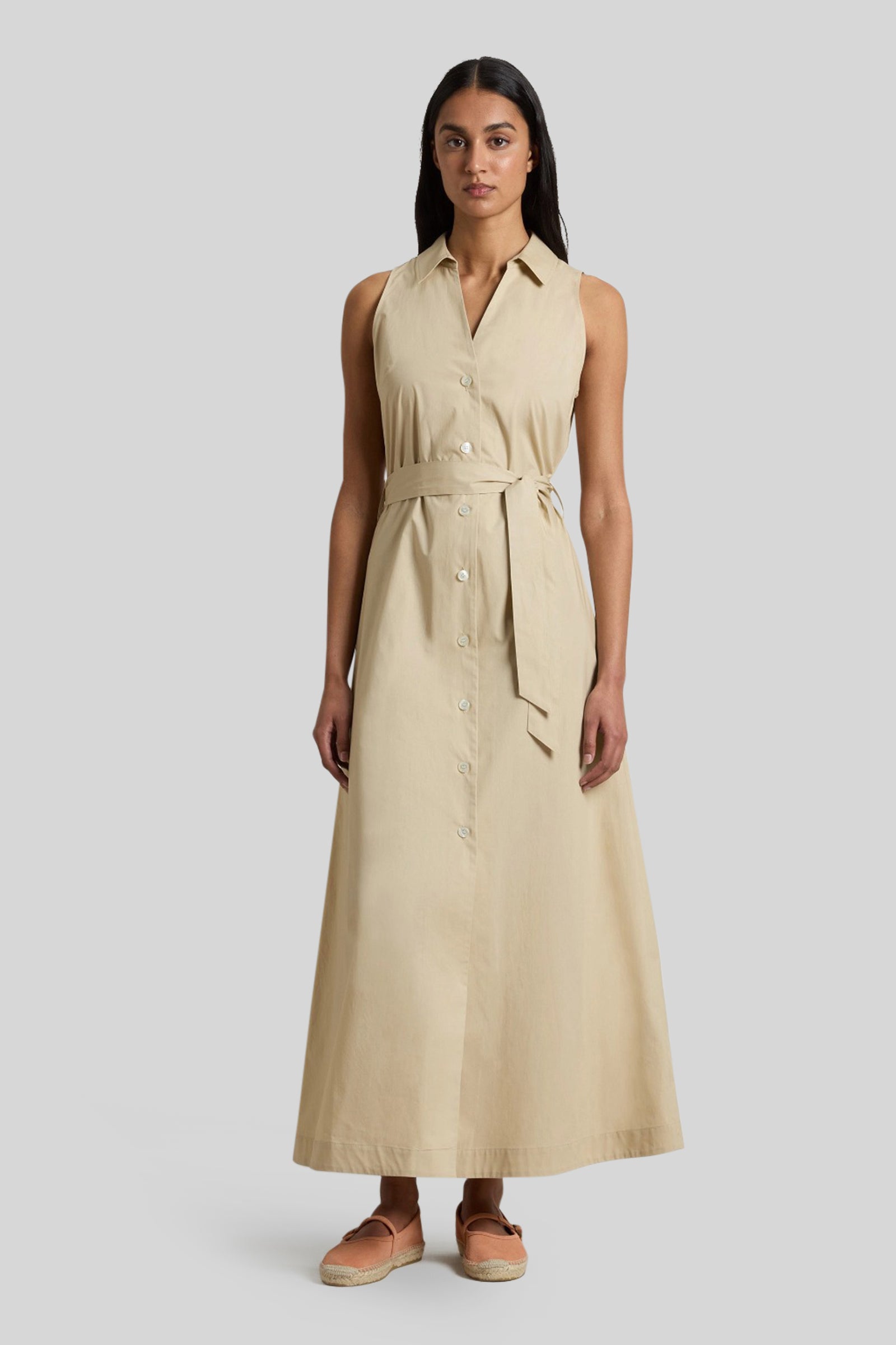 Woolrich Woolrich Abito Chemisier In Popeline Di Puro Cotone Con Cintura Beige Chiaro Donna