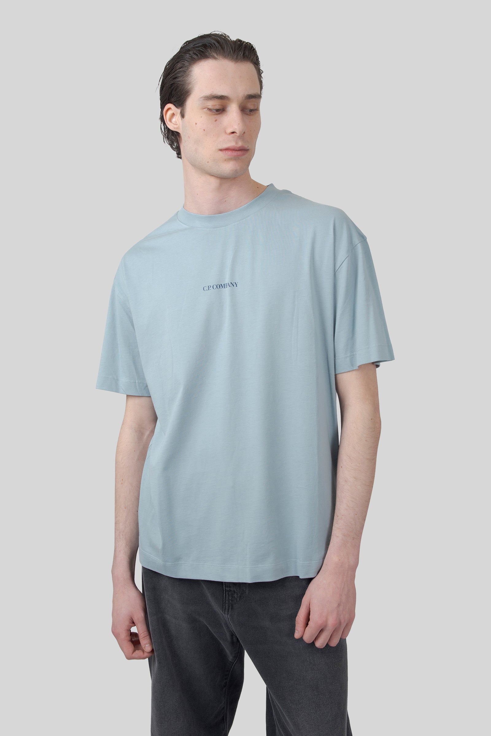 C.P. Company C.p. Company T-shirt 30/1 Jersey Logo Celeste Uomo
