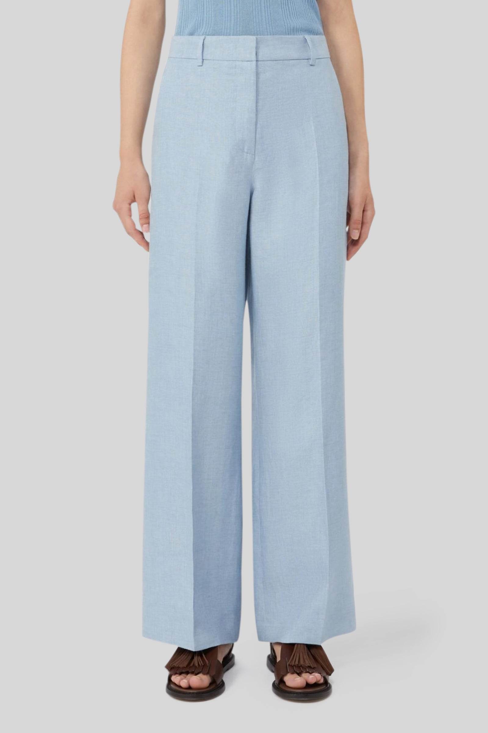 Weekend Max Mara Max Mara Weekend Pantalone In Canvas Di Lino Malizia Azzurro Donna