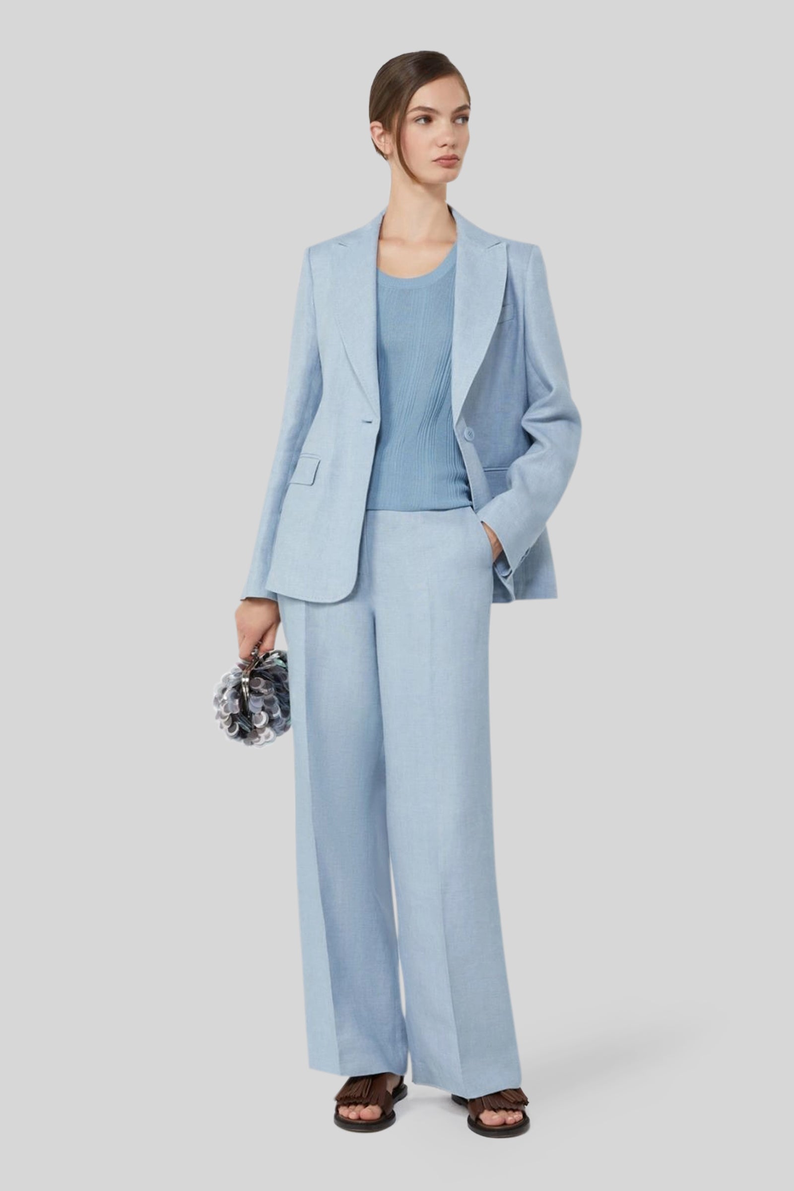 Weekend Max Mara Max Mara Weekend Pantalone In Canvas Di Lino Malizia Azzurro Donna, view 2