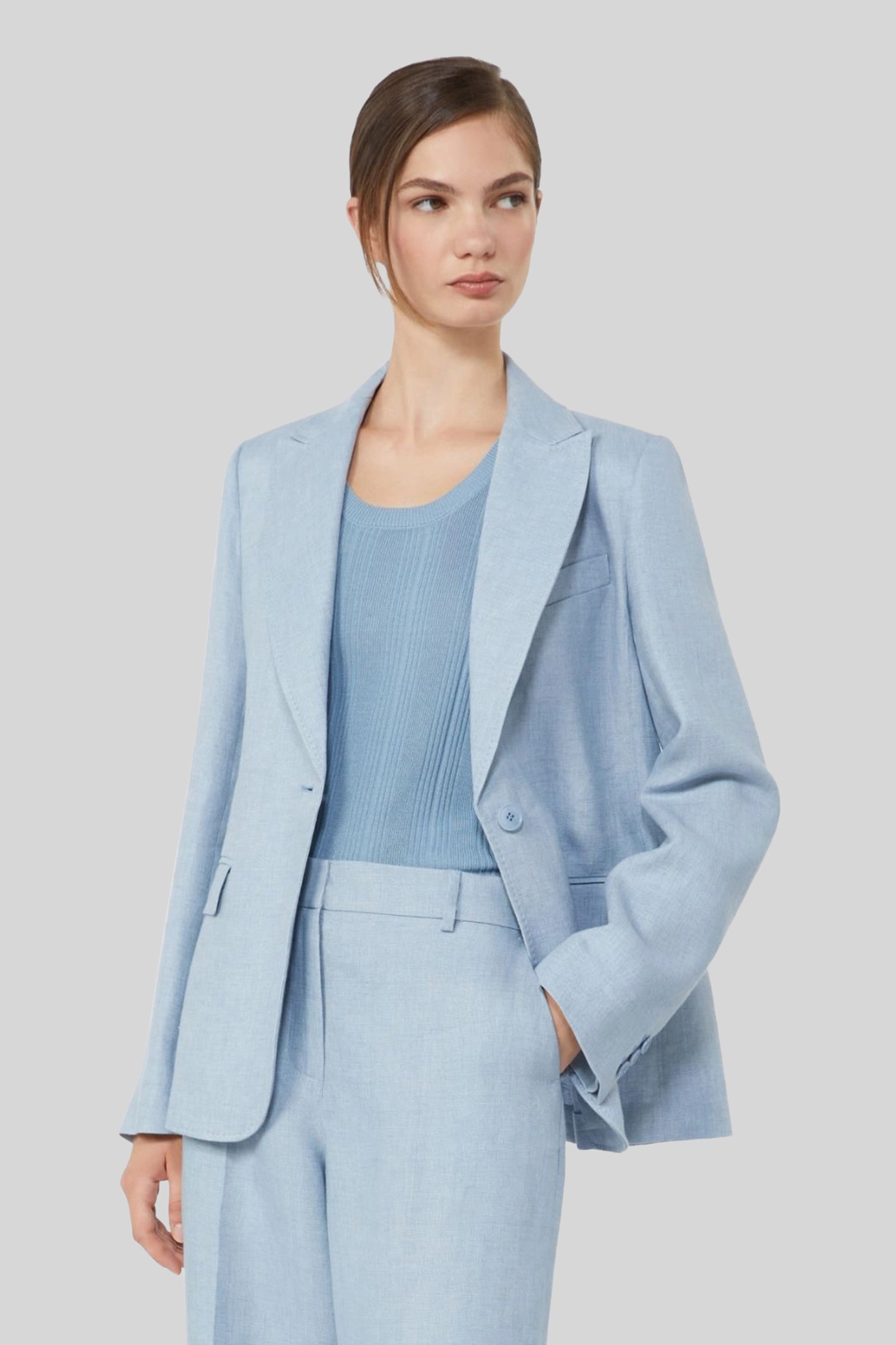 Weekend Max Mara Max Mara Weekend Blazer In Canvas Di Lino Nalut Azzurro Donna