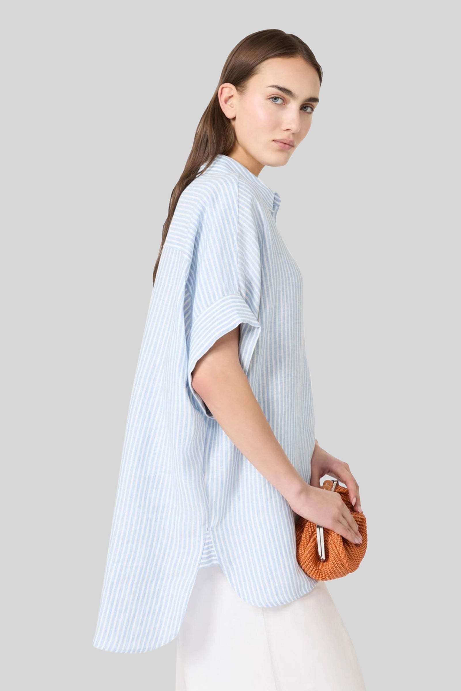 Weekend Max Mara Max Mara Weekend Camicia Verve In Tela Di Lino Bianco/azzurro Donna