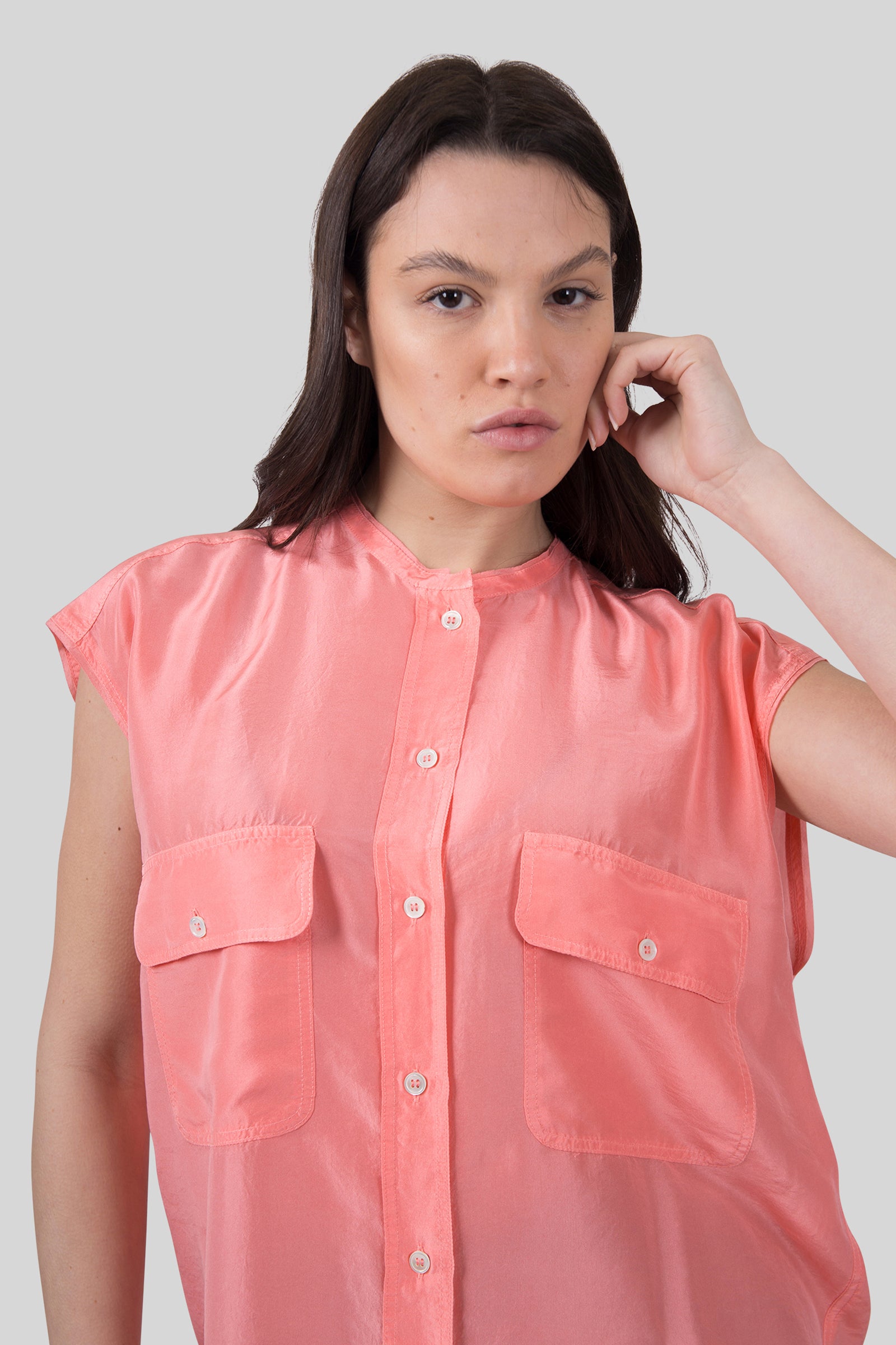 tela Tela Camicia In Seta Habotai Samba Rosa Donna