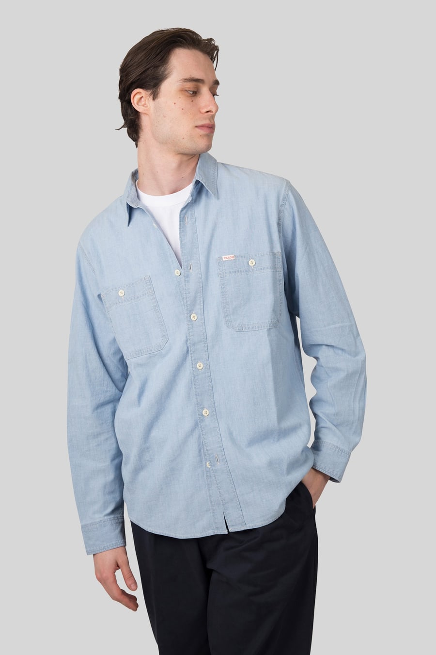 filson Filson Chambray Cpo Shirt Blu Chiaro Uomo, view 3
