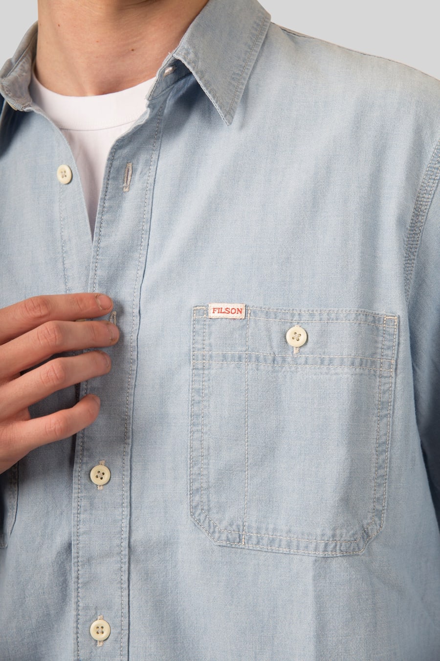 filson Filson Chambray Cpo Shirt Blu Chiaro Uomo, view 8