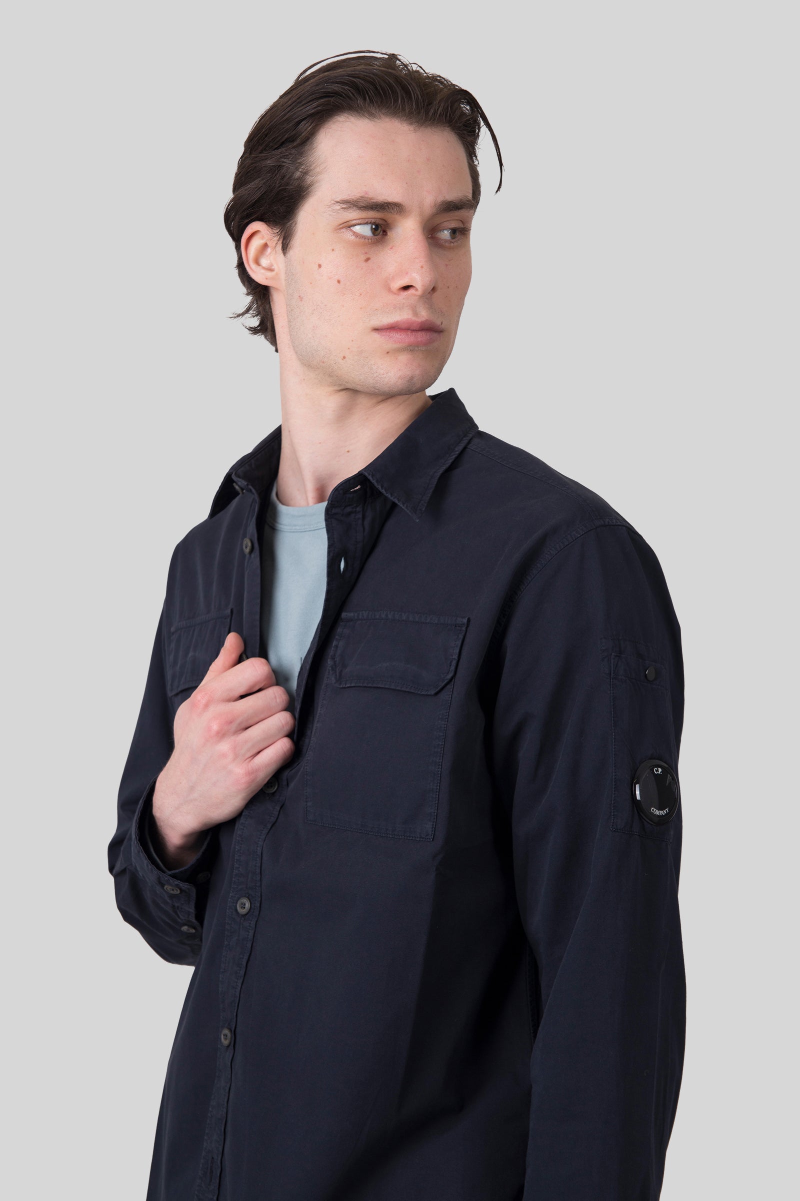 C.P. Company C.p. Company Overshirt In Gabardina Organic Blu Scuro Uomo