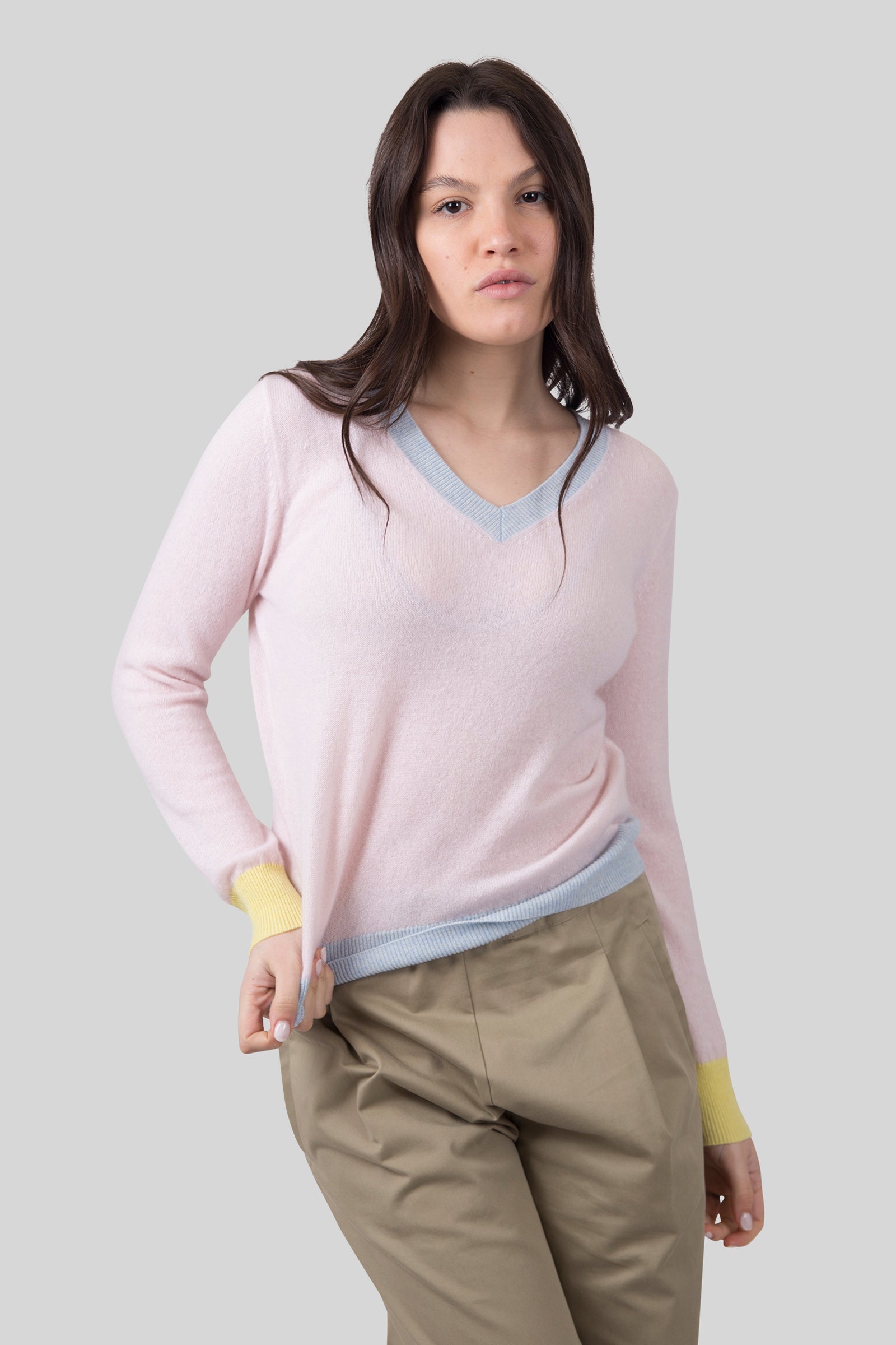 absolut cashmere Absolut Cashmere Maglia Scollo V Isla Rosa Chiaro Donna
