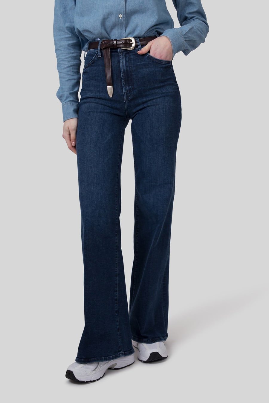 mother Mother Jeans The Hustler Roller Sneak Blu Medio Donna, view 3