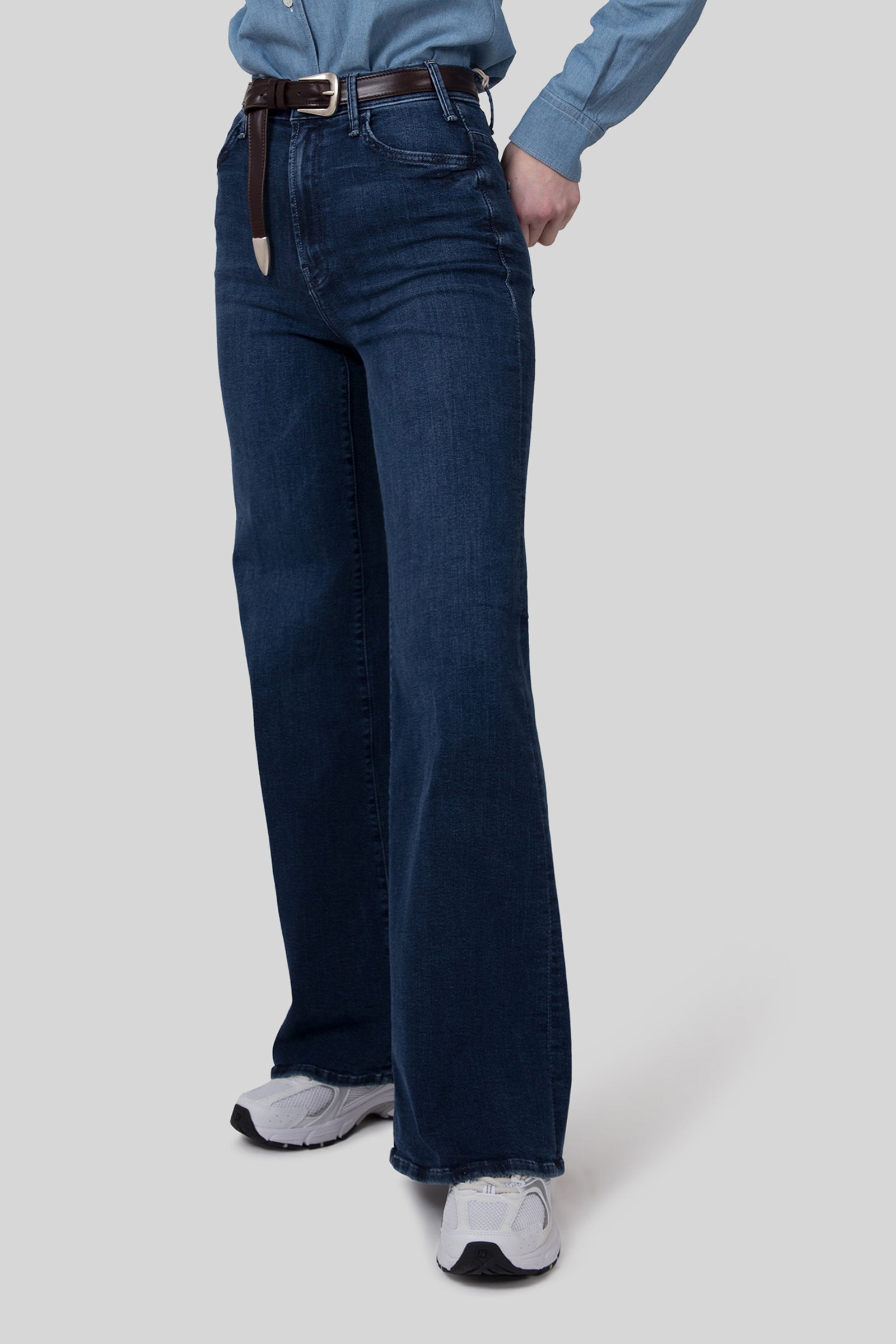 mother Mother Jeans The Hustler Roller Sneak Blu Medio Donna