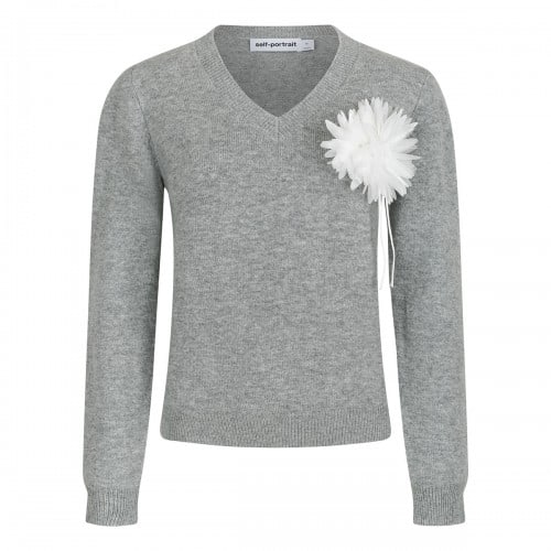 self-portrait Gray flower wool jumper