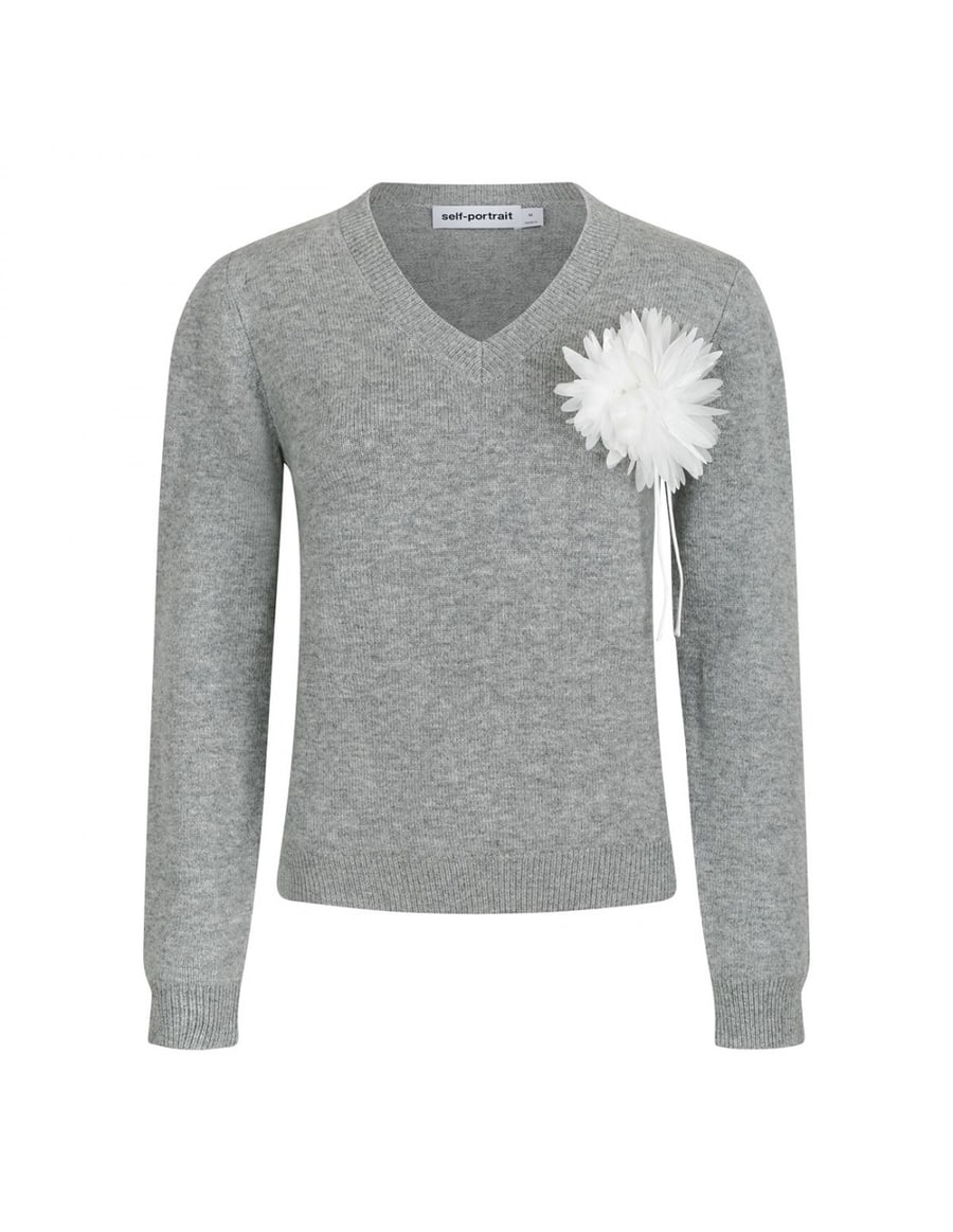 self-portrait Gray flower wool jumper, view 2