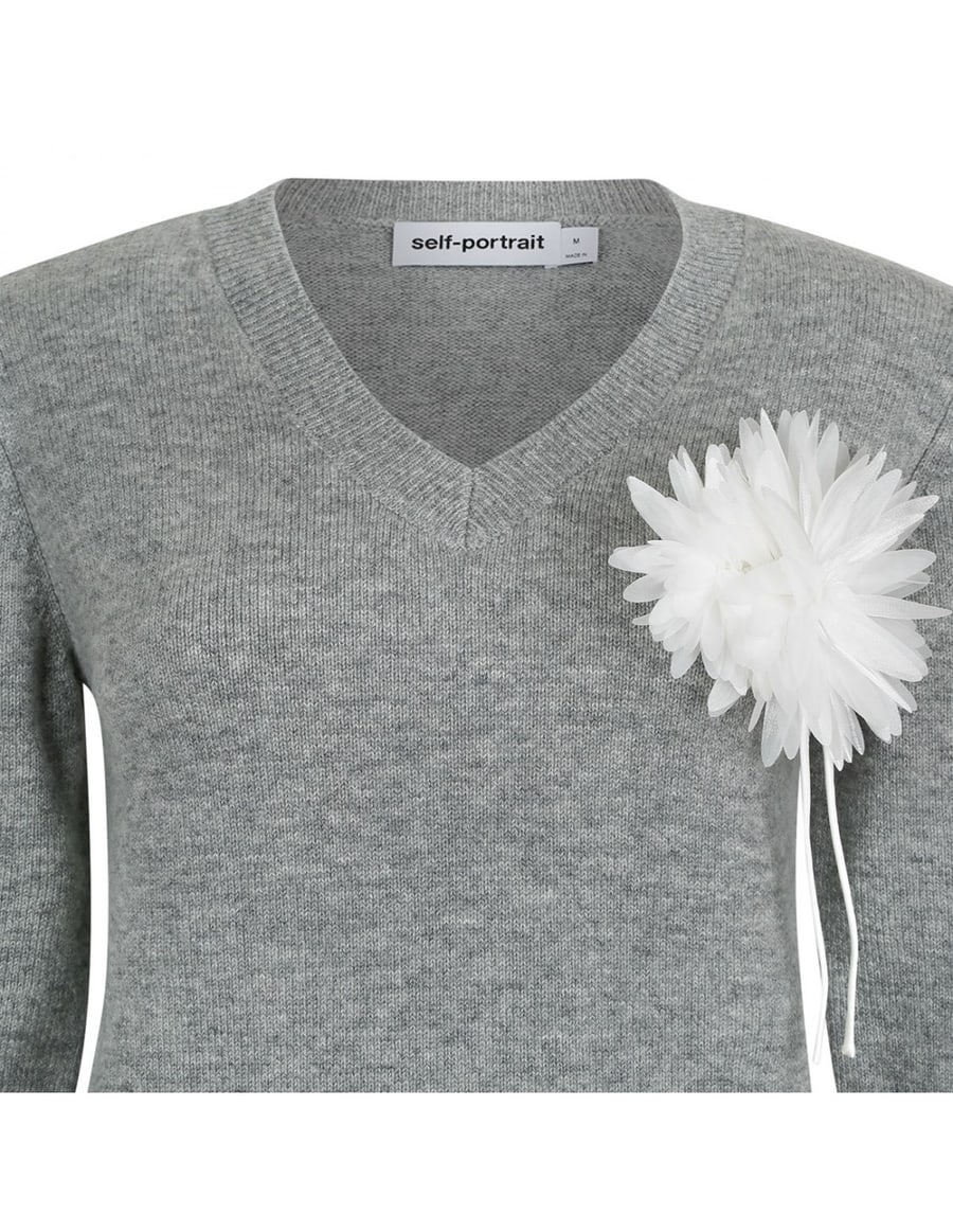 self-portrait Gray flower wool jumper, view 4