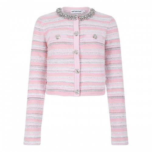 self-portrait Pink textured cardigan