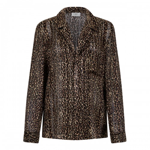 Saint Laurent Lurex stripe silk georgette pajama blouse